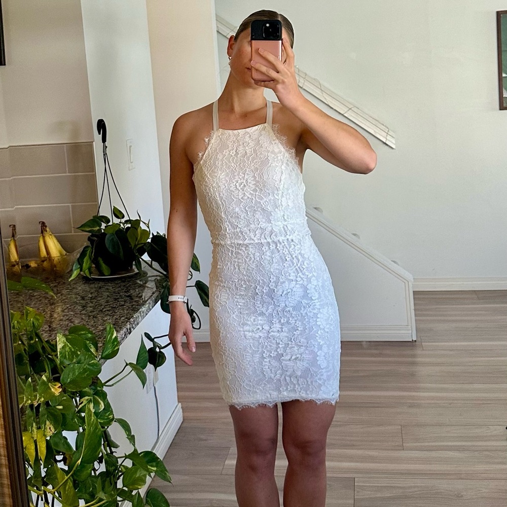 Elegant White Lace Halter Dress